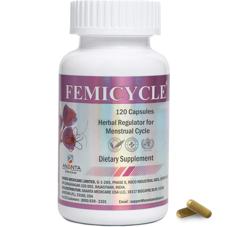 FEMICYCLE - Herbal Formula – Regulates Menstrual Cycle, 120 Capsules - Ananta H&B
