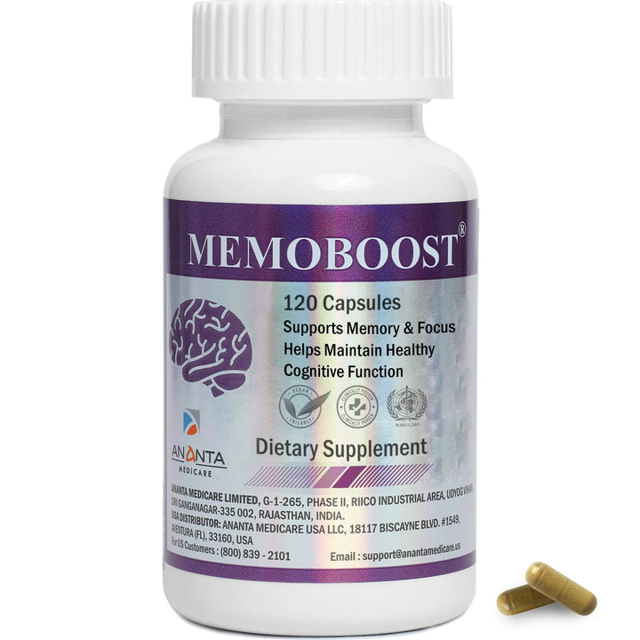 MEMOBOOST – Memory Supplement - Natural Brain & Clarity, 120 Caps - Ananta H&B