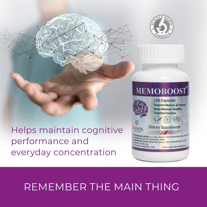 MEMOBOOST – Memory Supplement - Natural Brain & Clarity, 120 Caps - Ananta H&B