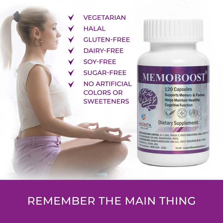 MEMOBOOST – Memory Supplement - Natural Brain & Clarity, 120 Caps - Ananta H&B